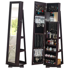 Brown Mirror Storage Cabinet 5 Tiers Rotatable Wooden Painted