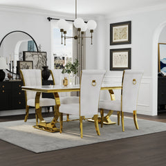 65 inch Faux Marble Dining Table Set with Boucle Dining Chairs