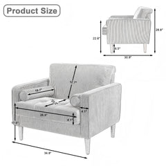 Modern Upholstered Corduroy Accent Chair With Arms Pillows