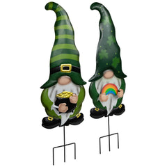 Pot of Gold and Rainbow St Patrick's Day Gnomes Outdoor Garden Stakes - 27.5" - Set of 2