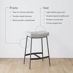 Nathan James Arlo Modern Backless Upholstered Kitchen Counter Bar Stool with Saddle Seat and Metal Base