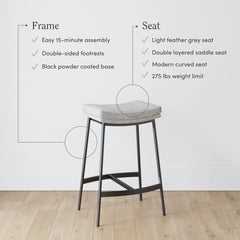 Nathan James Arlo Modern Backless Upholstered Kitchen Counter Bar Stool with Saddle Seat and Metal Base