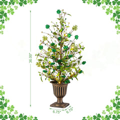 Glitzhome 36"H LED Lightd St. Patrick's Shamrock Urn Porch Tree with Timer