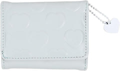 Womens Slim Leather Wallet Cute Heart Embossed Small Trifold Wallet Cash Pocket Card Holder With Id Window(Black)