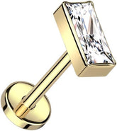 18 Gauge Implant Grade Titanium Threadless Push In Labret With Rectangular CZ Top (Choose Color)