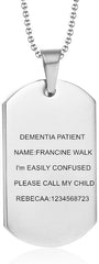 LiFashion Personalized Alzheimers Dementia Identification Necklace for Men Women,Custom Name Medical ICE Engraved ID Pendant Laser Engraving Custom Personalization Water-Proof Sports Dog Tag