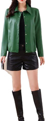 Women Short Leather Coat Spring Fashion Turn-Down Collar Single Breasted Casual Slim Jacket Leather Outerwear