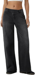 Asymmetrical Low-Rise Loose Jeans, Washed Casual Jeans, European and American Style Personalized Street StraightJeans