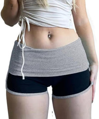 Lounge Fold Over Shorts Zebra Striped Cheetah Low Rise Patchwork Stretchy Y2K Skinny Sexy Casual Women Shorts
