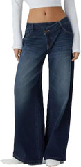 Asymmetrical Low-Rise Loose Jeans, Washed Casual Jeans, European and American Style Personalized Street StraightJeans