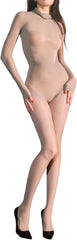 RUIBAVYA Body Stockings for Women Sexy Full Body Tights Oil Shiny Bodystocking High Neck Nylon Catsuit Shimmer Bodysuit