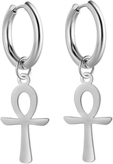 Egyptian Ankh Cross Pendant Earrings Stainless Steel Dangle Hoop Earrings Key of Life Amulet Classic Cross Jewelry for Women Men