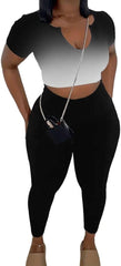 Nimsruc 2 Piece Sets For Women Sexy Casual Workout Crop Short Sleeve Long pants Leggings Sets Summer Active Wear