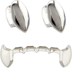 18K Gold Plated Vampire Dracula Teeth Grillz 2pcs Single Fangs and 6 Bottom Grills Set for Men Women Rapper Cosplay Costume