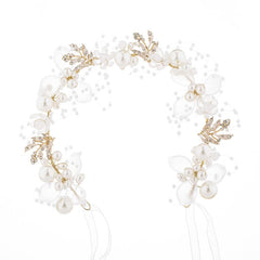 Hair Accessories: Bridal Pearl Flower Headpiece Headband for Girls, Flower Girls, and Women (Gold)