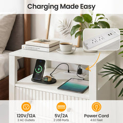 Fluted Nightstand Set of 2 with Charging Station