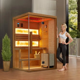 EROMMY Luxury Dual-Therapy Home Sauna Professional Steam or Far-Infrared Cabin with Bluetooth & Color Light Therapy