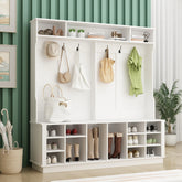 63"W 18 Shoe Cubbies Shoe Bench Shoe Cabinet Wide Hall Tree With Hooks
