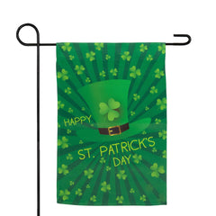 Leprechaun Hat "Happy St. Patrick's Day" Shamrocks Outdoor Garden Flag 18" x 12.5" - 18" x 12.5"