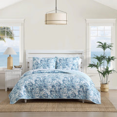 Tommy Bahama Aubrey Botanical Lightweight Reversible Cotton Quilt (Blue, 3 Piece Set)