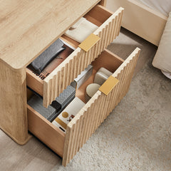 Modern Fluted Nightstand with Charging Station, 2 Drawer Bedside Table