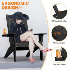 WINSOON All Weather HIPS Outdoor Adirondack Chairs with Cup Holder Set of 2