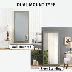 Rustic Full-Length Floor Mirror - 66" x 32" Rectangular Wood Frame Full Body Mirror for Living room, Bedroom