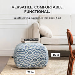 Jani Cherokee 22 x 22 x 16 Square Gray/Black Pouf Ottoman - Handmade Footrest for Living Room, Bedroom