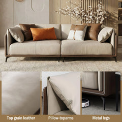 Faux Leather Pillow Top Arm Sofa with Reversible Cushions - 3-seater