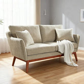 Linen Blend Mid-Century Modern Small Spaces Loveseat Two-Seater Sofa With Solid Wood Base