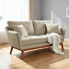 Linen Blend Mid-Century Modern Small Spaces Loveseat Two-Seater Sofa With Solid Wood Base