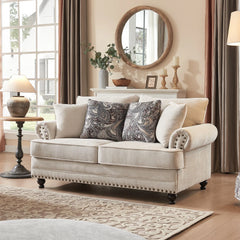 Morden Fort Chenille Fabric Loveseat with Rolled Arm and Nailhead Trim