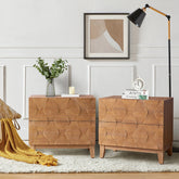 Ethe Mid-Century 2-Drawer Storage End Table with Adjustable Solid Wood legs and Charging Station Set of 2 By HULALA HOME