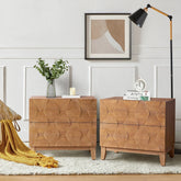 Ethe Mid-Century 2-Drawer Storage End Table with Adjustable Solid Wood legs and Charging Station Set of 2 By HULALA HOME