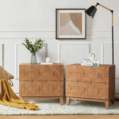 Ethe Mid-Century 2-Drawer Storage End Table with Adjustable Solid Wood legs and Charging Station Set of 2 By HULALA HOME