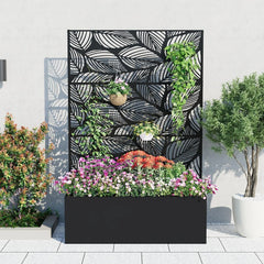 Metal Privacy Screen Planter Box, Raised Garden Bed for Climbing Plants, Veggies, Birch Leaf Style
