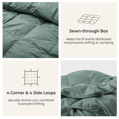 Medium Warmth 300TC Organic Cotton Down Comforter - 100% Natural, Chemical-Free, All Season Duvet Insert