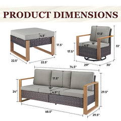 Gymojoy All-Weather Outdoor Sofa Swivel Chair Ottoman Sets