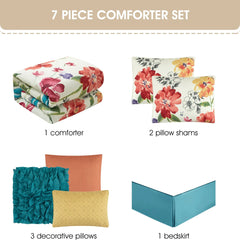 Nanshing Cassia Floral Bouquet 7 Piece Comforter Set