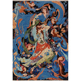 Hand Knotted Oriental Kork Wool Carpet Traditional All-Over Navy Blue & Blues Tabriz Area Rug - 6' 11'' X 4' 9''