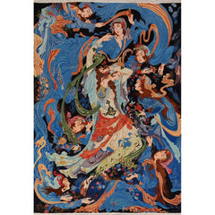 Hand Knotted Oriental Kork Wool Carpet Traditional All-Over Navy Blue & Blues Tabriz Area Rug - 6' 11'' X 4' 9''