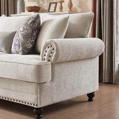 Morden Fort Chenille Fabric Loveseat with Rolled Arm and Nailhead Trim