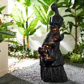 Glitzhome 5-Tiered Modern Women Sculpture Polyresin Outdoor Floor Fountain with LED Lights