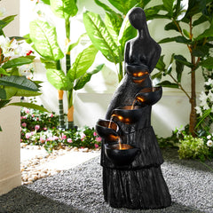 Glitzhome 5-Tiered Modern Women Sculpture Polyresin Outdoor Floor Fountain with LED Lights