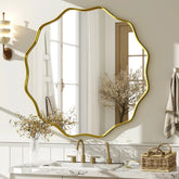 Round Wavy Bathroom Mirror Deep Frame Decorative Mirror Wall-Mounted