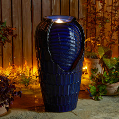 Glitzhome 28"H Oversized Petals Textured Ceramic Jar Outdoor Waterfall Fountain