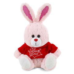 DolliBu I LOVE YOU Rose Gold Bunny Plush Animal with Red Shirt - 8 inches