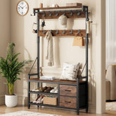 6-in-1 39.4"Hall Tree with Bench Entryway Shoe Rack w/24 Hooks & 2 Drawers