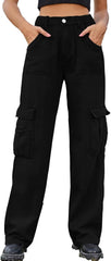 Womens Jeans Pants Casual Cargo Pant Elastic Waist 2025 Fashion Streetwear Pants High Waist Straight Leg Pant