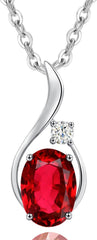 FANCIME 14K Solid White Gold Oval Gemstone Necklace with Diamond Pendant Gifts for Mom Women,16"+2" Inches